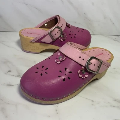 Zuecos Hanna Andersson Niñas Sueco Rosa Flor Cuero Cordones EE. UU. 9; EUR 27 Foto 1 de 4