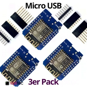 3x D1 Mini ESP8266 | Micro USB WLAN 3,3V Board für CH340 Modul Bootloader - Bild 1 von 5