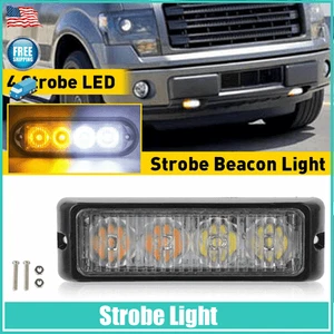 Amber/White LED Strobe Light Bars Car Truck Flashing Warning Hazard Beacon 4-SMD - Picture 1 of 18