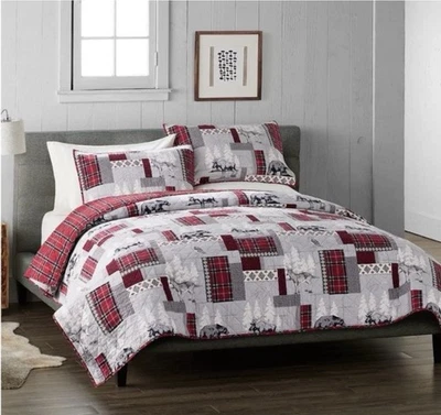 Cuddl Duds Red Lodge Patchwork Flannel Bedding Set F/Q 4pc Cabin Winter Cozy - Image 1 of 4