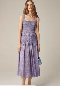 J. Crew Women's Periwinkle-Blue Multi SummerFields Floral Smocked Midi Dress XXL - Picture 1 of 8