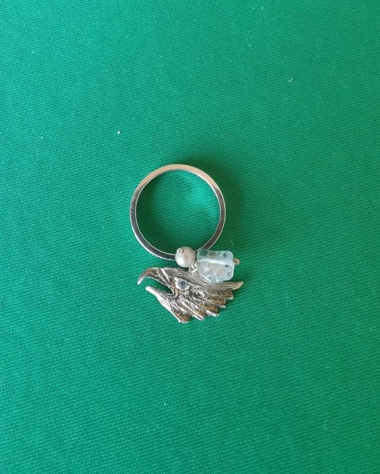 Anello 16 con aquila in argento 925 con pietre naturali artigianale - Immagine 1 di 1