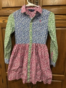 Polo Ralph Lauren Dress 12 Girls Color Block Floral Collar Button Down - Picture 1 of 5