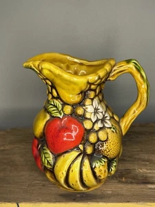 Vintage Ardco Fine Quality Dallas Majolica Pitcher Hand painted Fruit Motif - Picture 1 of 10