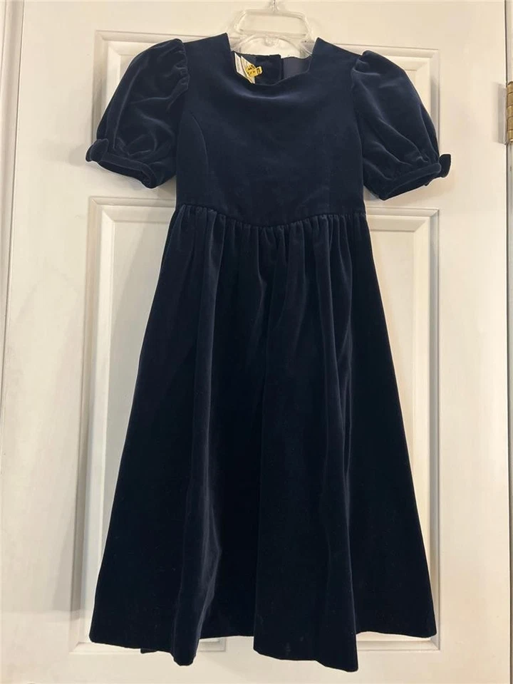 Vestido de fiesta vintage de terciopelo azul madre e hijo LAURA ASHLEY con faja 8 años Foto 1 de 4