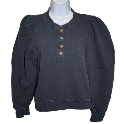 Sudadera Ulla Johnson para mujer negra manga abullonada frontal a presión talla L minimalista Foto 1 de 4