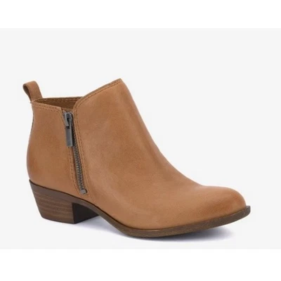 Lucky Brand Women's Tan Leather Ankle Booties Side Zip Heeled Brown Size 9M NEW - Image 1 of 4