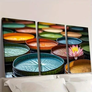 3pcs Lily Pad Art Hangings Flower Wall Art Canvas Framed 50x70cm - Picture 1 of 2