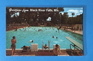 Black River Falls Wisconsin Municipal Swimming Pool Vintage Postcard UNUSED - Picture 1 of 2