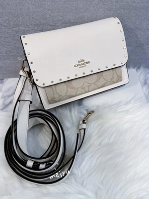 Coach Mini Bag C3326 Foldover Belt Bag In Signature Canvas With Rivets, NEW - Image 1 of 4