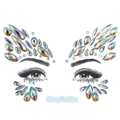 SN-A3-1 Fairy Mystique Mermaid Festival Adhesive Face Rhinestone Jewels Stickers - image 1 of 3