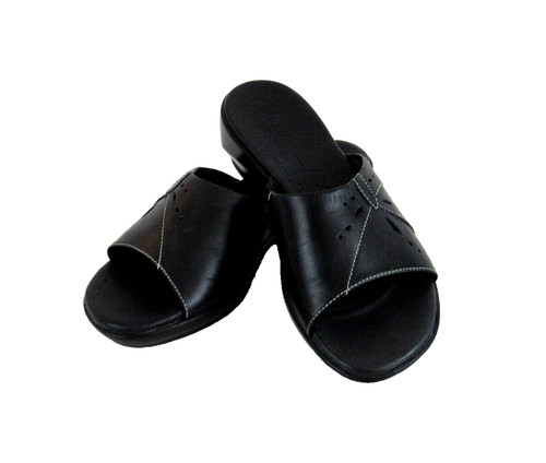Sandali donna Clarks slide tacco basso zeppa lazer taglio pelle nero taglia 6M