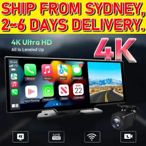 10.26" 4K Car Camera Wireless Apple CarPlay Android Auto FM Touch Screen Radio - Picture 1 of 9