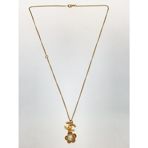 Autentica Collana Catena Chanel Accessorio Oro Ciondolo Fiore Perla Placcato Oro