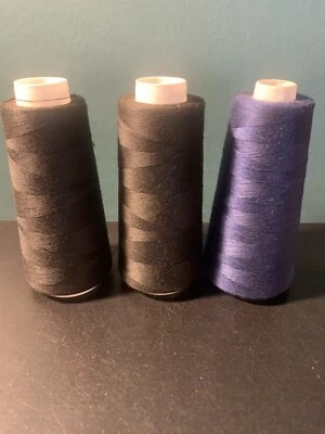 3 Big Spools (2) Maxi-Lock Thread Polyester Black Color # 32002 (1) Dark Blue - Image 1 of 4