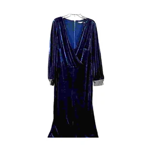 NWT Sz 16 Lauren By Ralph Lauren Navy Velvet Jumpsuit. Black Satin Sleeve Cuffs - Picture 1 of 4