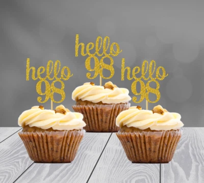 98 Cumpleaños Decoración Brillo Cupcake Toppers (JUEGO de 12) 20 Colores Disponibles Foto 1 de 2