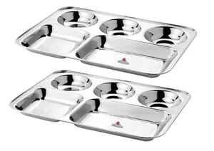 Stainless Steel Divided Lunch Plate Divided Dinner Tray 5 Compartment 2 Pieces - Picture 1 of 3