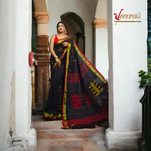 Khadi cotton handloom saree Soft Cotton Saree With Blouse Piece Handwoven Saree - Picture 1 of 1