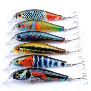 6 PIEZAS 8,5 cm/8,7 g señuelos de pesca Minnow plástico cebo duro manivela aparejos - Imagen 1 de 10