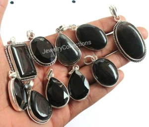 Black Onyx Gemstone Pendant 925 Silver Plated Bulk Lot Black Onyx Pendant B163 - Picture 1 of 4