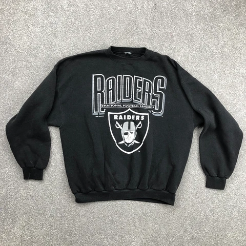 Vintage Oakland Raiders Sweatshirt Men Large Black Pull Over Sweater Shield 90s Cover