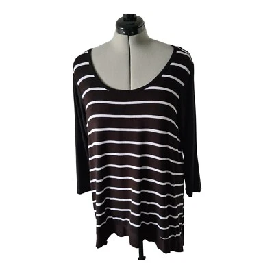 Cable & Gauge Womens black white striped tunic top 3/4 sleeve scoop neck SizeXL - Image 1 of 4