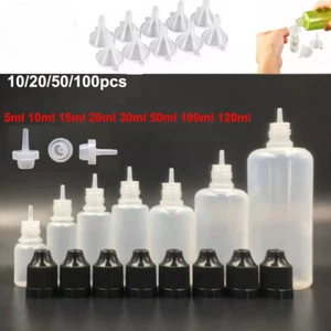 5-120ml Empty Plastic Squeezable Dropper Bottles Care Liquid Droppers Black Lids - Picture 1 of 12