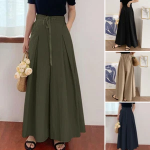 Summer Women Wide Leg Pants Culotte Casual Loose Long Trousers - Picture 1 of 17