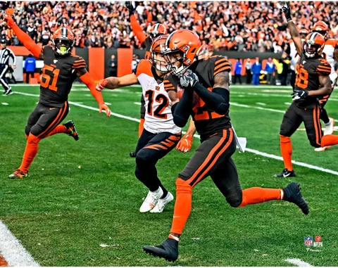 Denzel Ward Cleveland Browns Unsigned Touchdown Photograph Cover