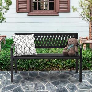 47" Bench Patio Chair Metal Garden Furniture Backyard Park Porch Seat Black
