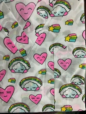 SCRUB TOP SIZES: XS, S, M, L, XL, 2XL RAINBOW DREAMS NWT NURSE VALENTINES HEART - Image 1 of 4