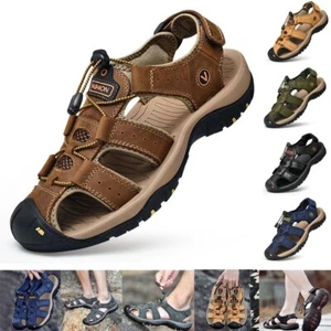 Men Summer Sandals Outdoor Walking Hiking Beach Close Toe Leather Shoes Size UK - Picture 1 of 30
