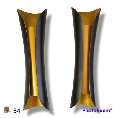 Set of 2 Modern Curl Up & Down Wall Sconce Lights (Black & Copper Gold) 21.5"H - Image 1 of 4