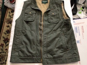 Mens Outdoor Life Canvas Vest Sherpa Lining Pockets Size M Green - Picture 1 of 1