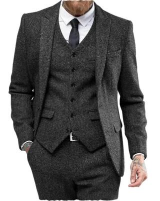 Traje de 3 piezas de esmoquin de espiga de tweed para hombre de negocios talla 40r 42r 44r 46r 48r Foto 1 de 4