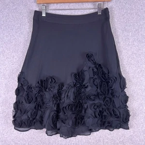 Talbots Skirt 4 Petite Black 100% Silk 3D Rosette Layered Lined Formal Feminine - Picture 1 of 11