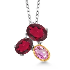 925 Silver and 10K Yellow Gold Ruby Red Mystic Topaz and Pink Sapphire Pendant - Picture 1 of 4