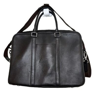 Suitsupply pasta de couro marrom seixo laptop bolsa mensageiro bolsos com zíper - Imagem 1 de 4