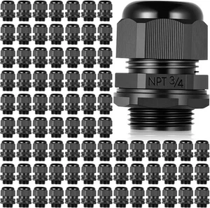 50 Pcs 3/4" NPT Black Nylon Cable Gland, Waterproof IP68 Adjustable Locknut for - Picture 1 of 7