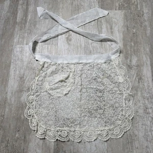 Delantal de cintura de encaje de nailon blanco vintage borde con volantes - Imagen 1 de 6