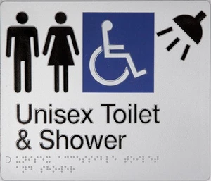 New Best Buy Mfdts Accessible Unisex Toilet and Shower Sign Braille - Silver - Picture 1 of 1