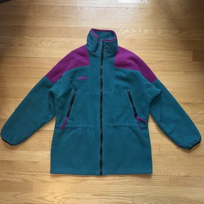 Vintage años 90 Columbia Color Block verde azulado y púrpura polar cremallera para mujer M Foto 1 de 4