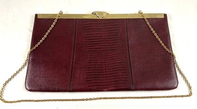 Bolso de mano de cuero vintage ETRO bolso sin asas rojo burdeos/borgoña con cadena dorada Foto 1 de 4