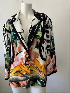 Vintage Italian Abbalurga Black Floral gothic expressionist watercolor blazer M - Picture 1 of 6