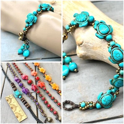 Armband Schildkröte 1,8x1,5cm Türkis gefärbter Howlith Perlen Surfer Ethno Boho - Bild 1 von 4