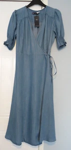 M&S Tencel Denim V-Neck Midi Wrap Dress UK 12 - Picture 1 of 8
