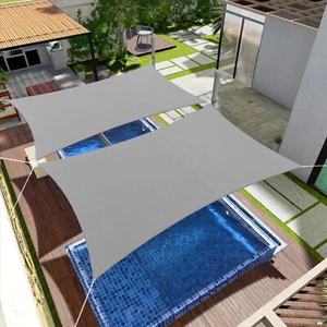 Gray 2-15' Rectangle Sun Shade Sail Canopy UV Blocker Cover Patio Pool Outdoor - Picture 1 of 8