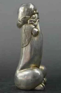Beast carved Tibet silver carved guard Foo Dogs Lion male statues - Picture 1 of 10