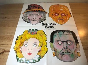 Vtg Halloween Masks Costume Frankenstein Robot Monster Poster Cut Out 1980 NOS - Picture 1 of 22